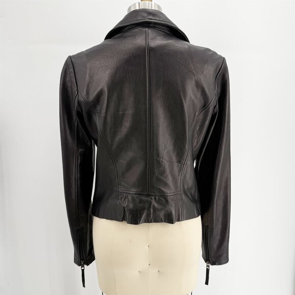 Michael Kors Black Lambskin Leather Moto Jacket S - Picture 5 of 11
